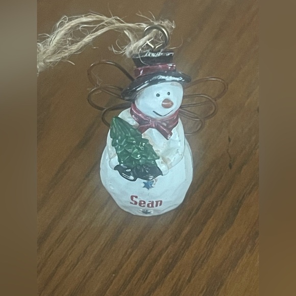 Festive Snowman Ornament with Green Tree personalized - Picture 1 of 4